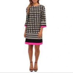 Eliza J shift dress window pane geometric print fuschia trim NEW witho…